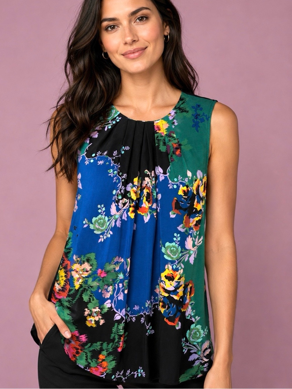 Anthropologie Vanessa Virginia Floral Sleeveless Top Cottage Boho Casual Size S